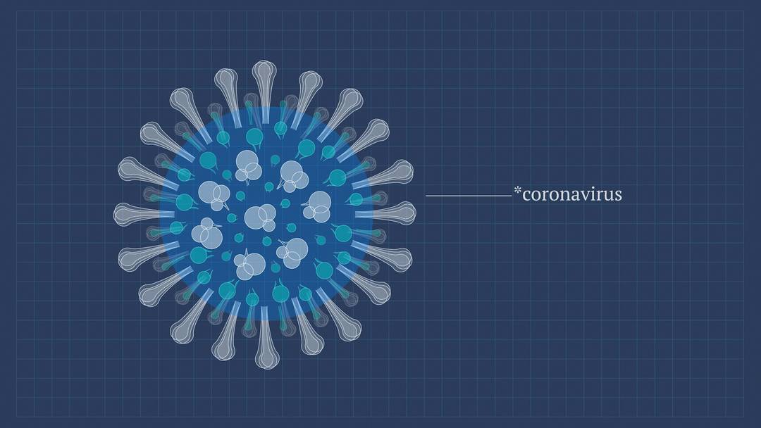 Illustration eines Coronavirus mit Spikeproteinen